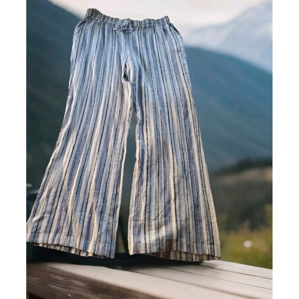 Naturals D&Co 1X Tall Linen Blend Striped Drawstring Elastic Waist Beachy Pants
